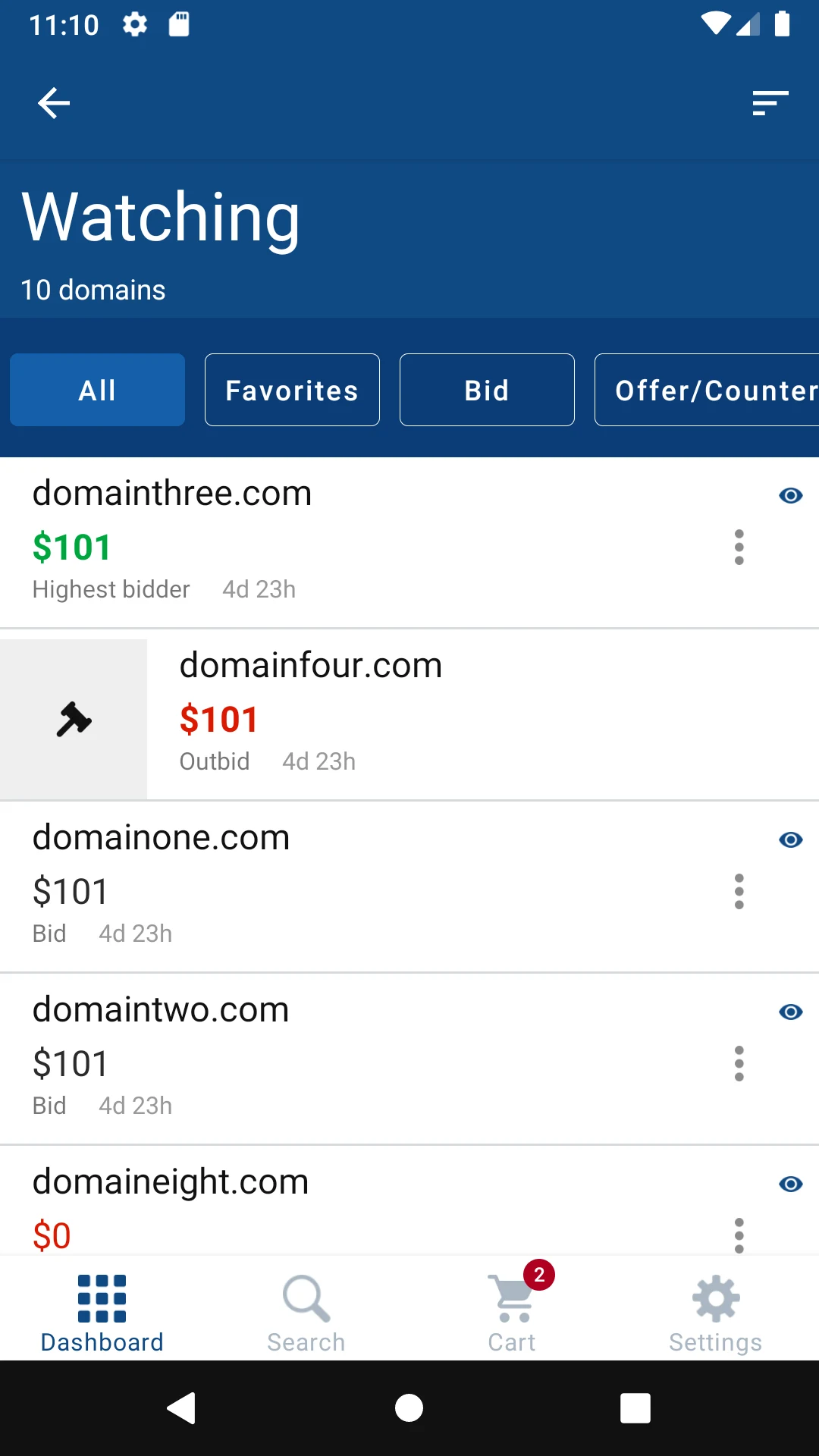 GoDaddy Investor screenshot