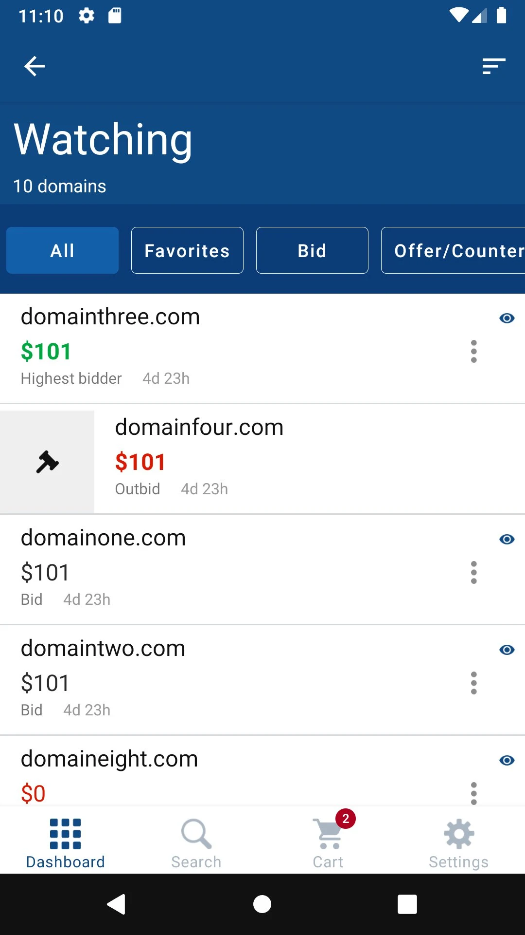 GoDaddy Investor screenshot