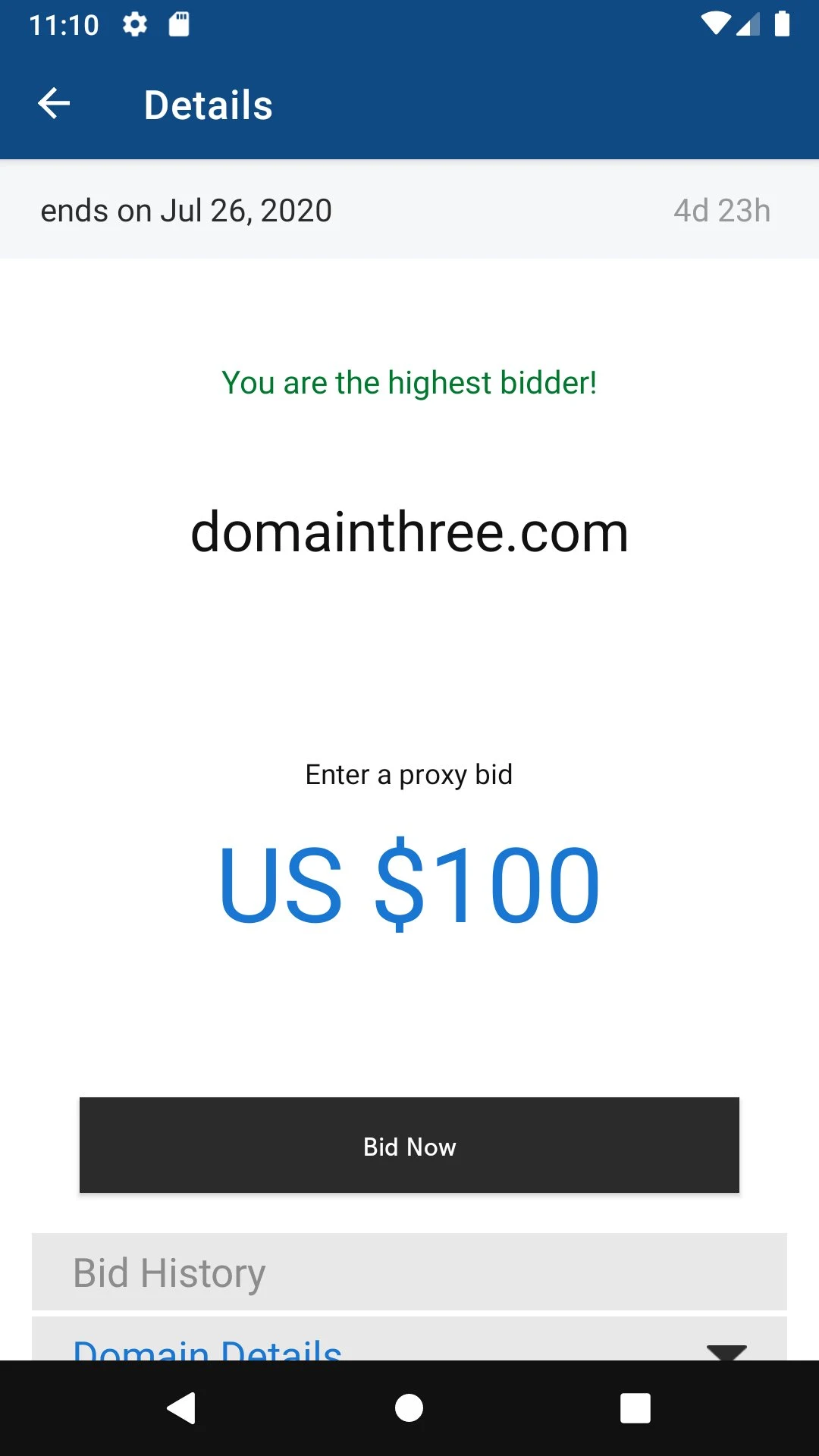 GoDaddy Investor screenshot