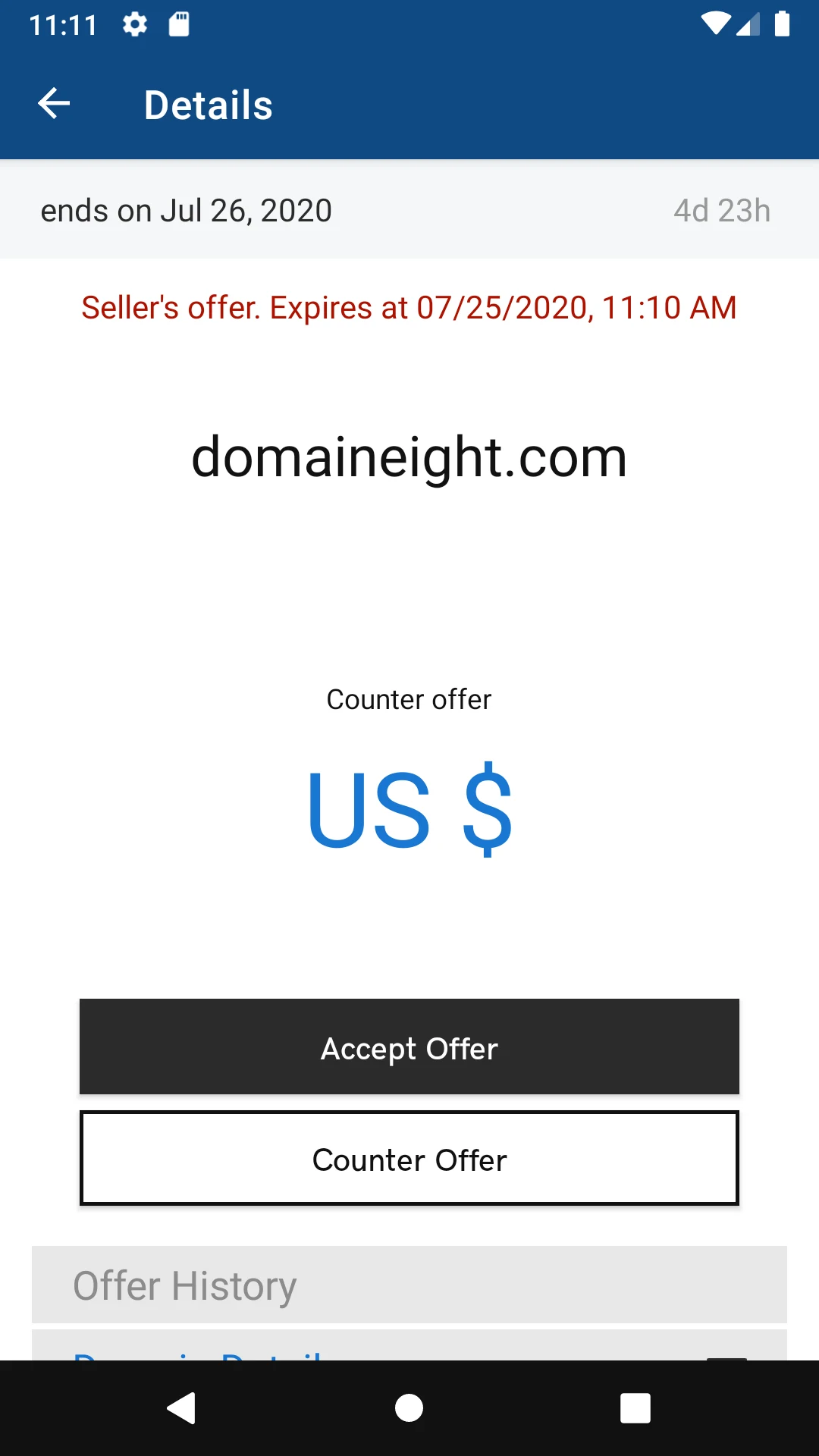 GoDaddy Investor screenshot